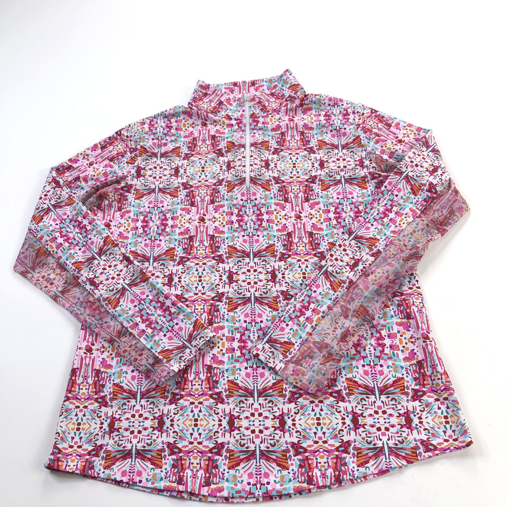 Kuhl Ibkul UPF Medium 1/4 Zip Long Sleeve Mock Neck Pullover Pink Multicolor